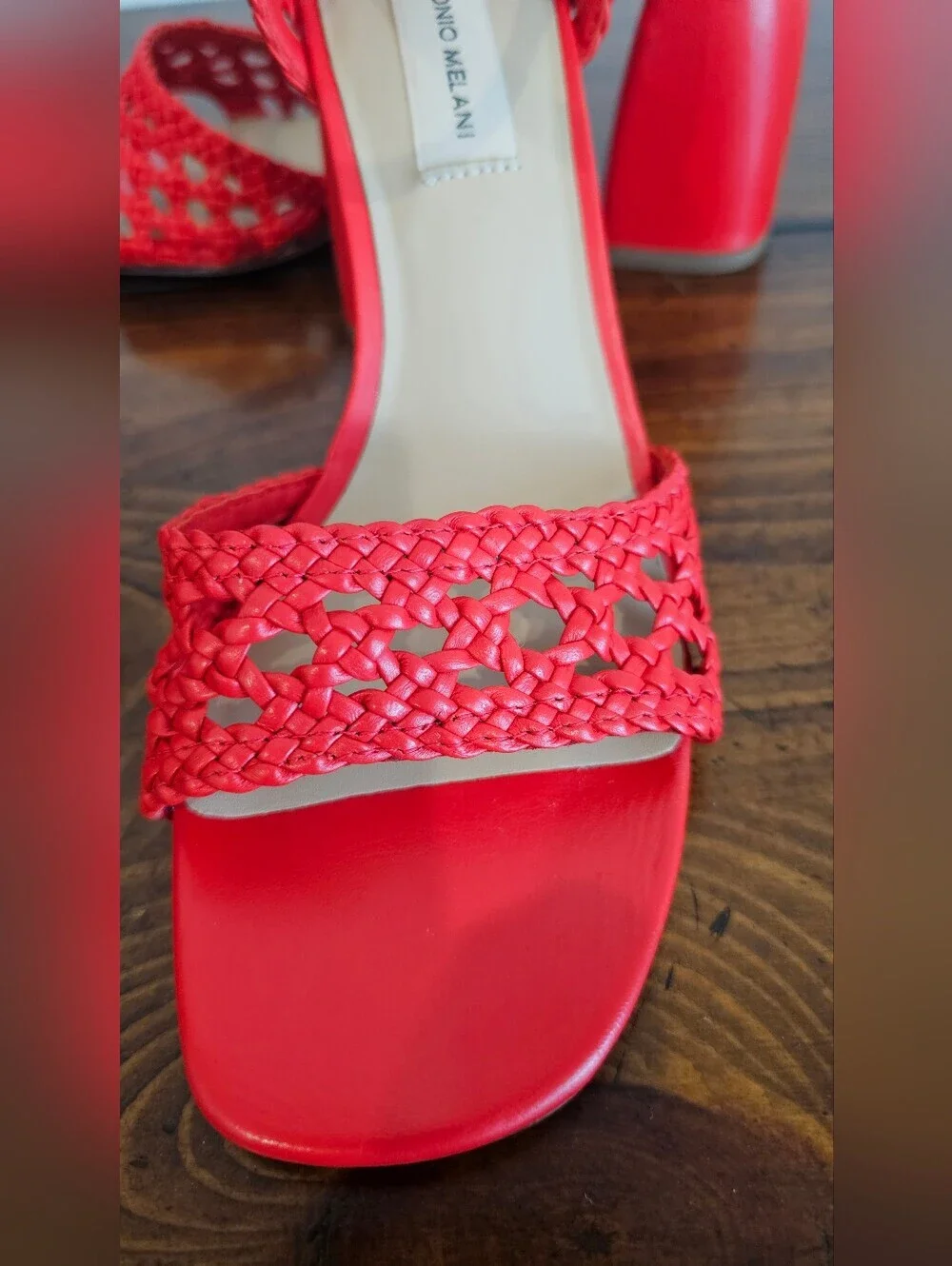 Antonio Melani Red Braided Ankle-Strap Heels Sandals Shoes Women's Sz 7.5 NWOB